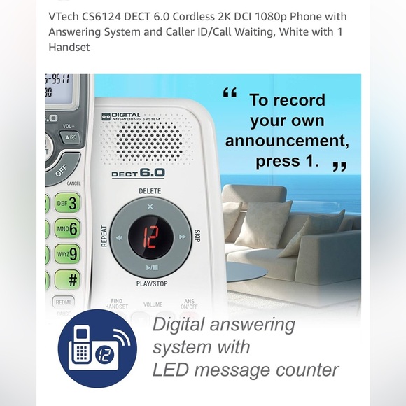 VTech CS6124 DECT 6.0 Cordless 2K DCI 1080p Phone with Answering System and Call - Picture 3 of 3